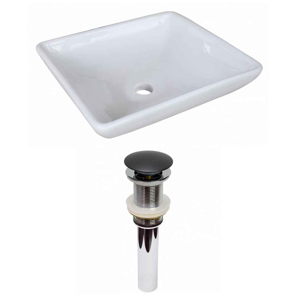 15.75-in. x 15.75-in. Square Bathroom Vessel Sink Set White Enamel Glaze