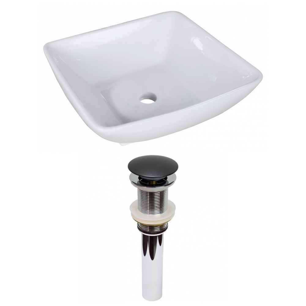 16.5-in. x 16.5-in. Square Bathroom Vessel Sink Set White Enamel Glaze