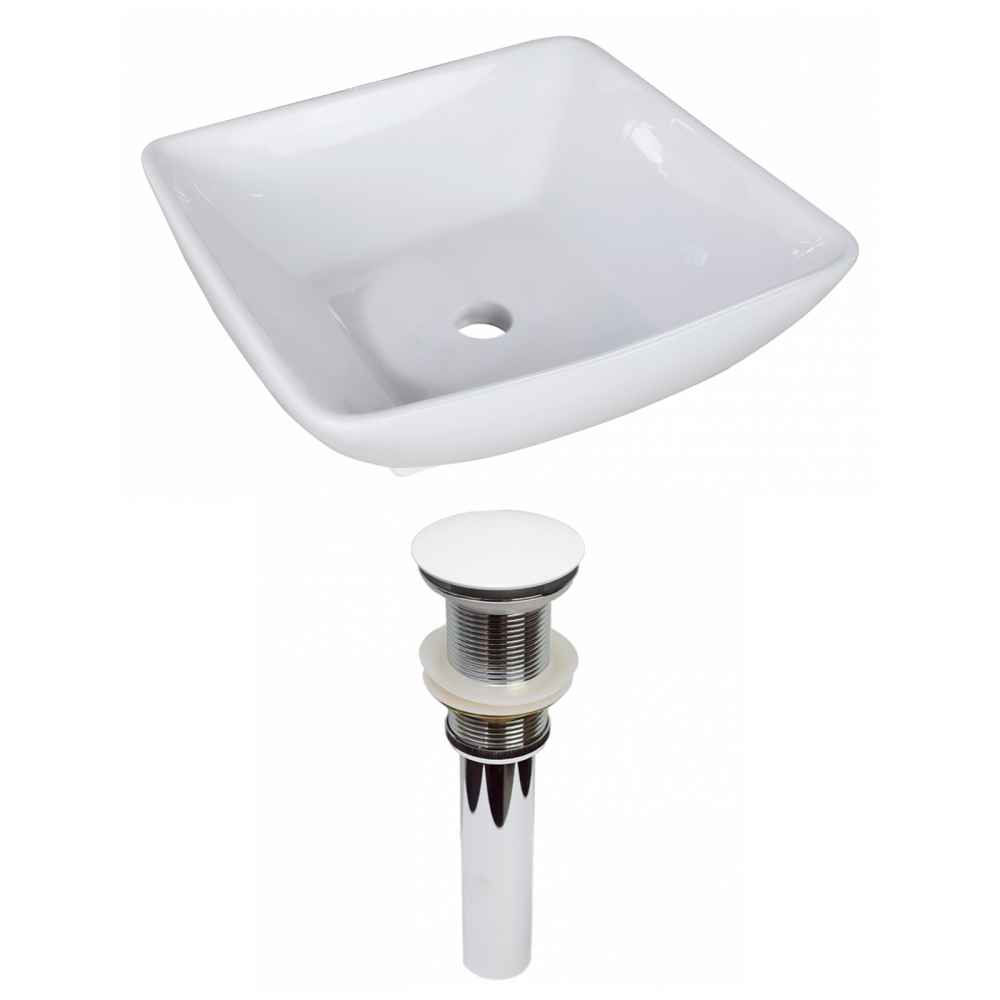 16.5-in. x 16.5-in. Square Bathroom Vessel Sink Set White Enamel Glaze
