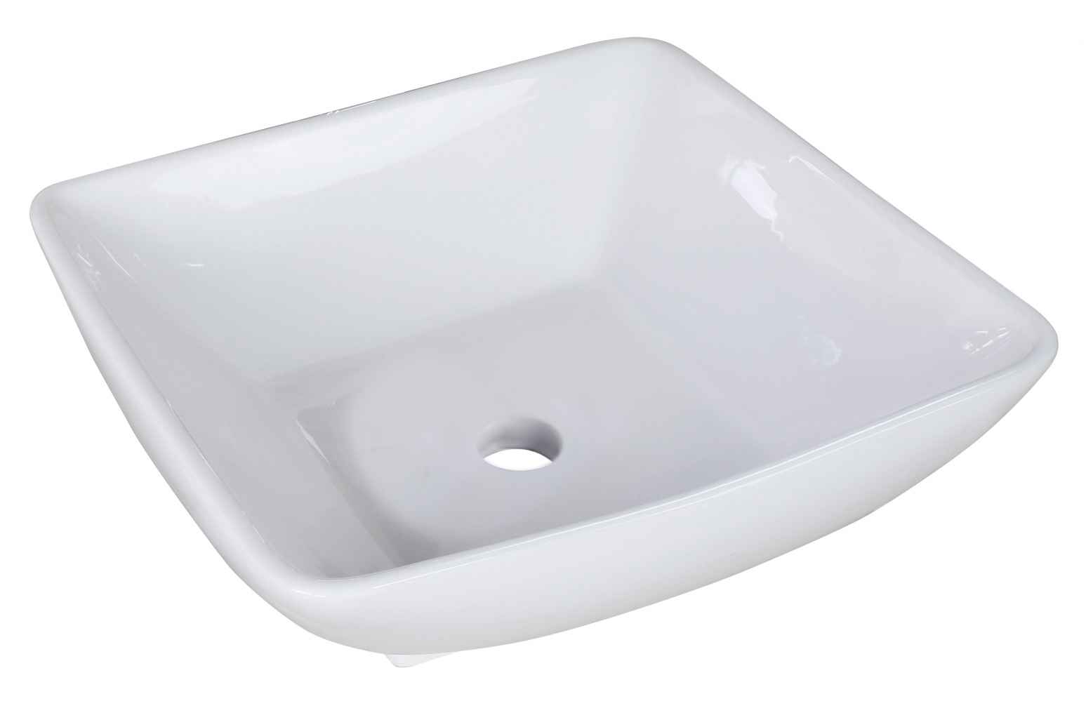 16.5-in. x 16.5-in. Square Bathroom Vessel Sink Set White Enamel Glaze