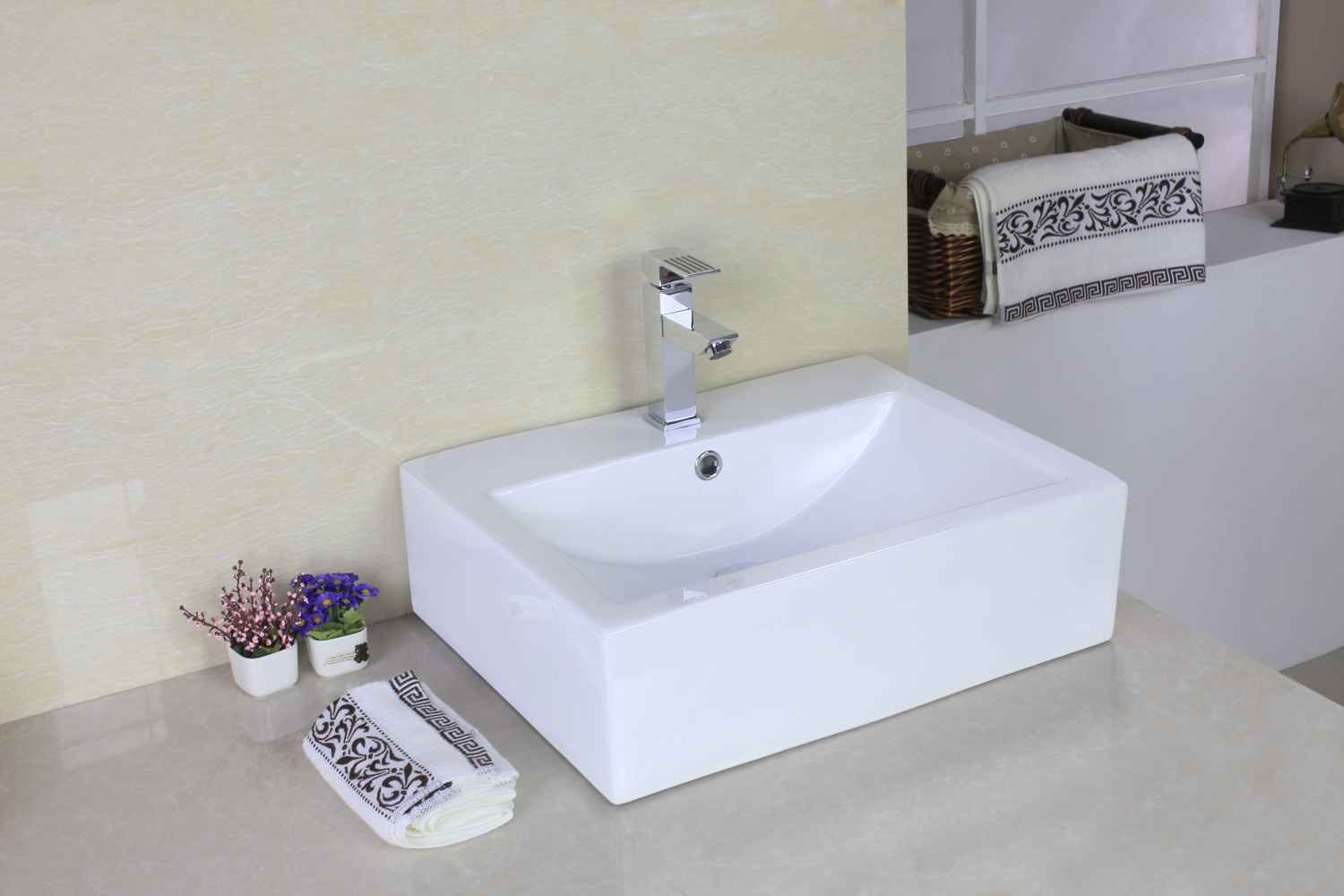 20.25-in. x 16.25-in. Rectangle Bathroom Vessel Sink Set White Enamel Glaze