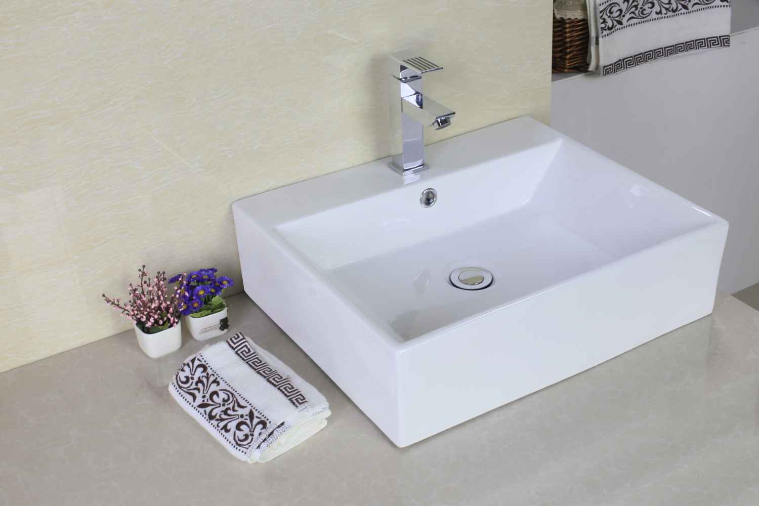 20.5-in. x 17.25-in. Rectangle Bathroom Vessel Sink Set White Enamel Glaze