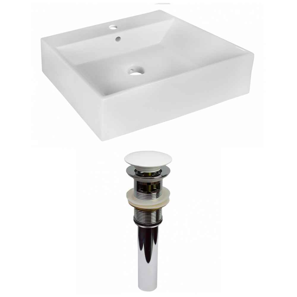 20.5-in. x 17.25-in. Rectangle Bathroom Vessel Sink Set White Enamel Glaze