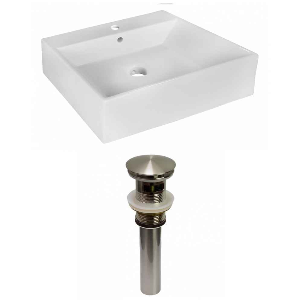 20.5-in. x 17.25-in. Rectangle Bathroom Vessel Sink Set White Enamel Glaze
