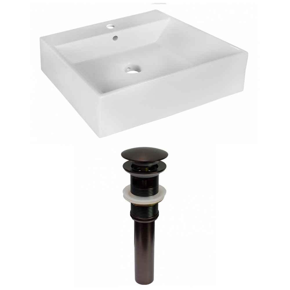 20.5-in. x 17.25-in. Rectangle Bathroom Vessel Sink Set White Enamel Glaze