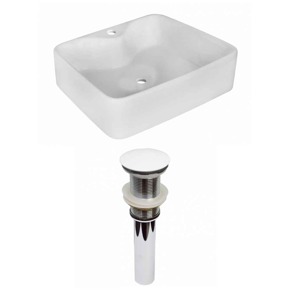 18.75-in. x 14.75-in. Rectangle Bathroom Vessel Sink Set White Enamel Glaze