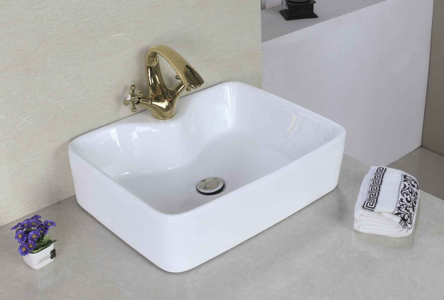 18.75-in. x 14.75-in. Rectangle Bathroom Vessel Sink Set White Enamel Glaze