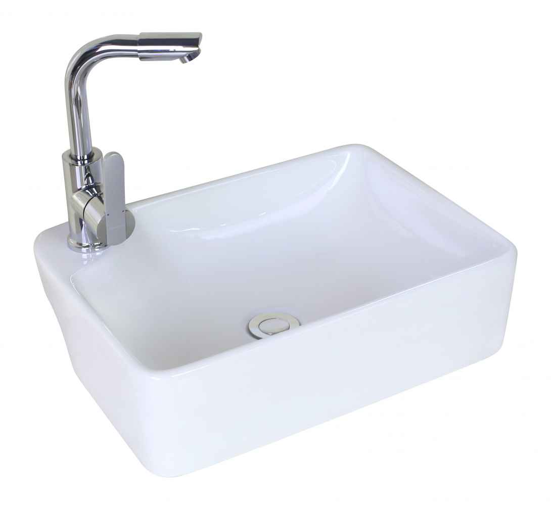 17.25-in. x 13-in. Rectangle Bathroom Vessel Sink Set White Enamel Glaze