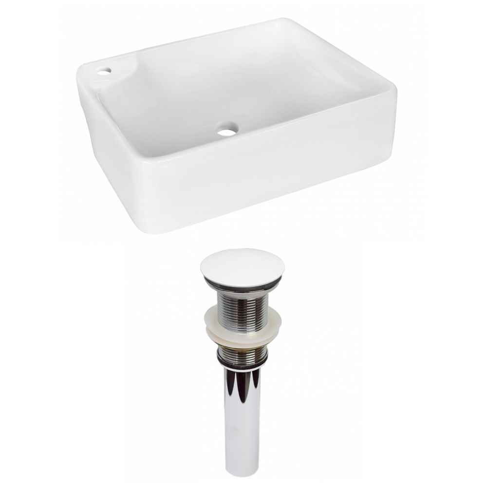 17.25-in. x 13-in. Rectangle Bathroom Vessel Sink Set White Enamel Glaze