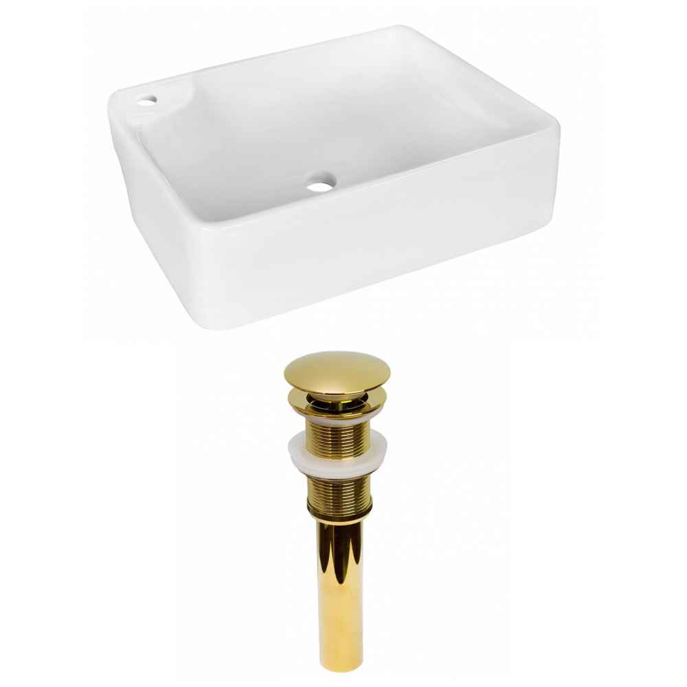 17.25-in. x 13-in. Rectangle Bathroom Vessel Sink Set White Enamel Glaze