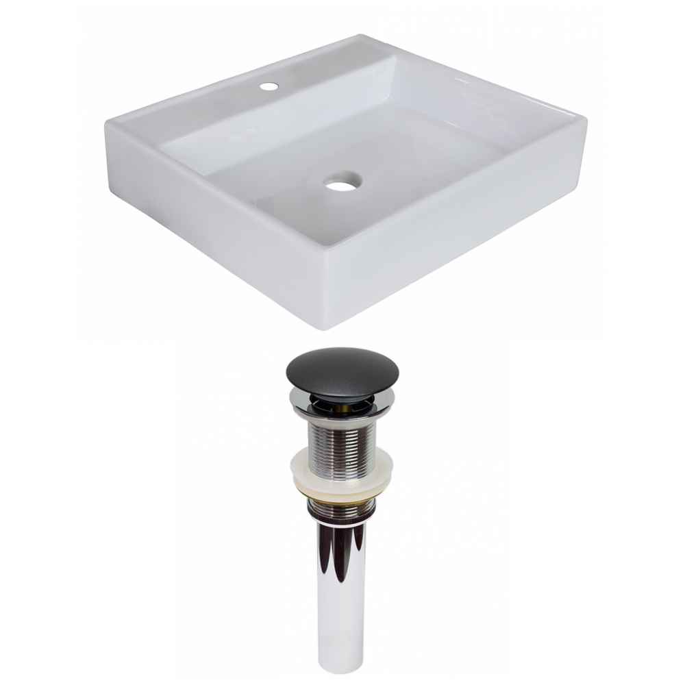 17-in. x 17-in. Square Bathroom Vessel Sink Set White Enamel Glaze