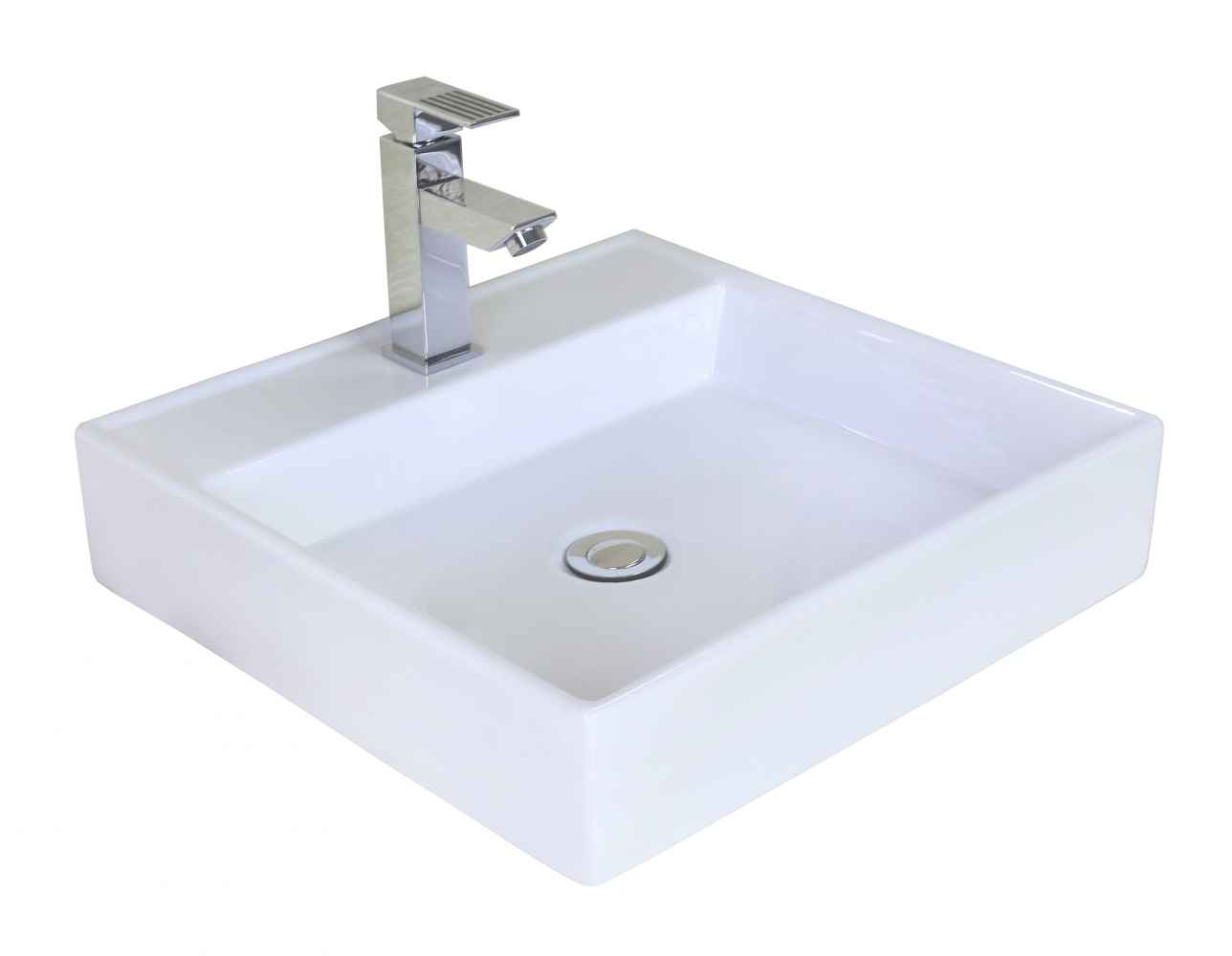 17-in. x 17-in. Square Bathroom Vessel Sink Set White Enamel Glaze