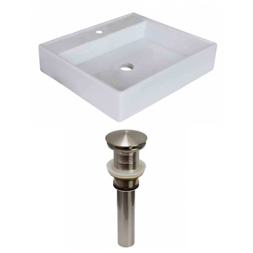 17-in. x 17-in. Square Bathroom Vessel Sink Set White Enamel Glaze