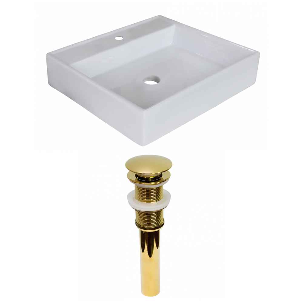 17-in. x 17-in. Square Bathroom Vessel Sink Set White Enamel Glaze