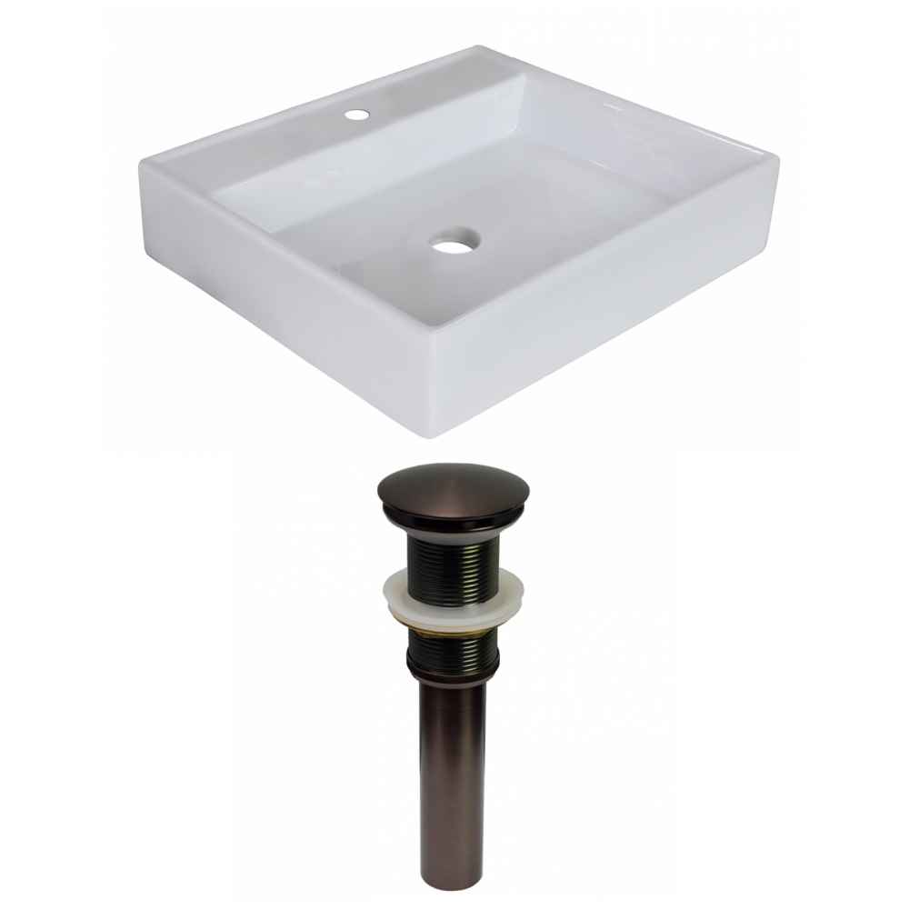 17-in. x 17-in. Square Bathroom Vessel Sink Set White Enamel Glaze