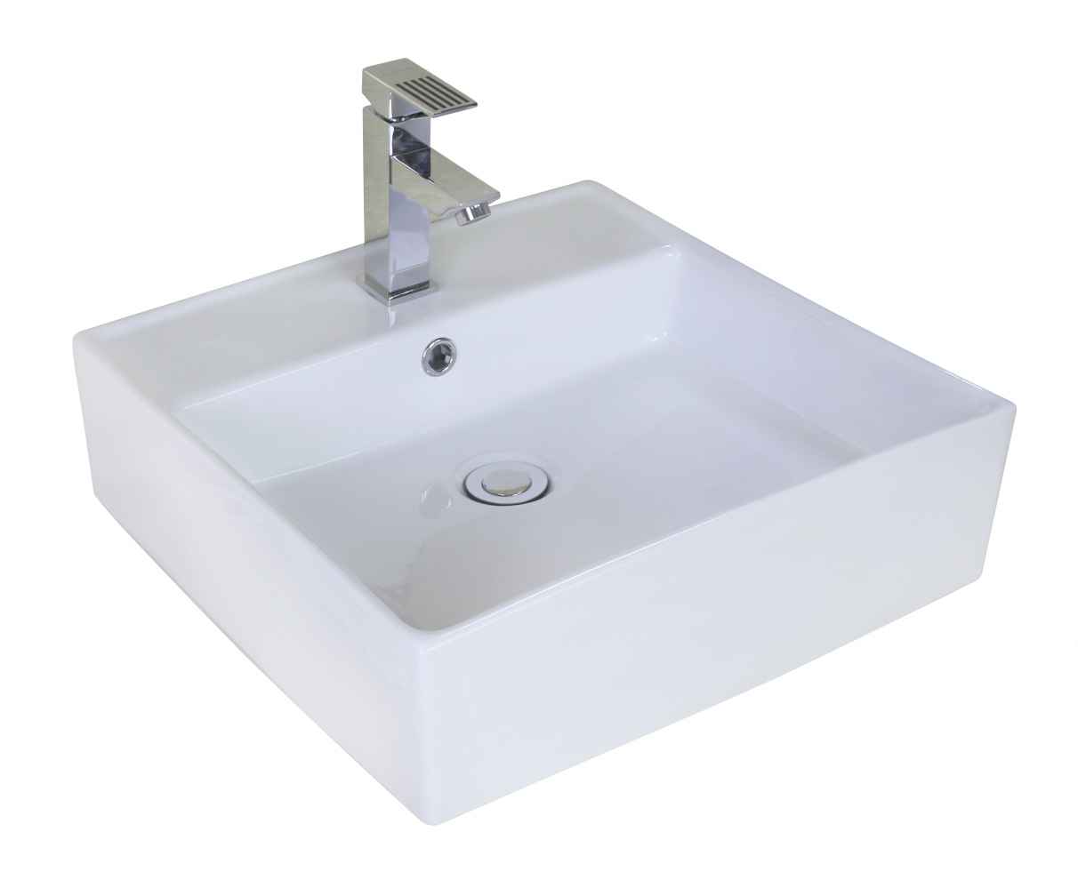 18-in. x 18-in. Square Bathroom Vessel Sink Set White Enamel Glaze