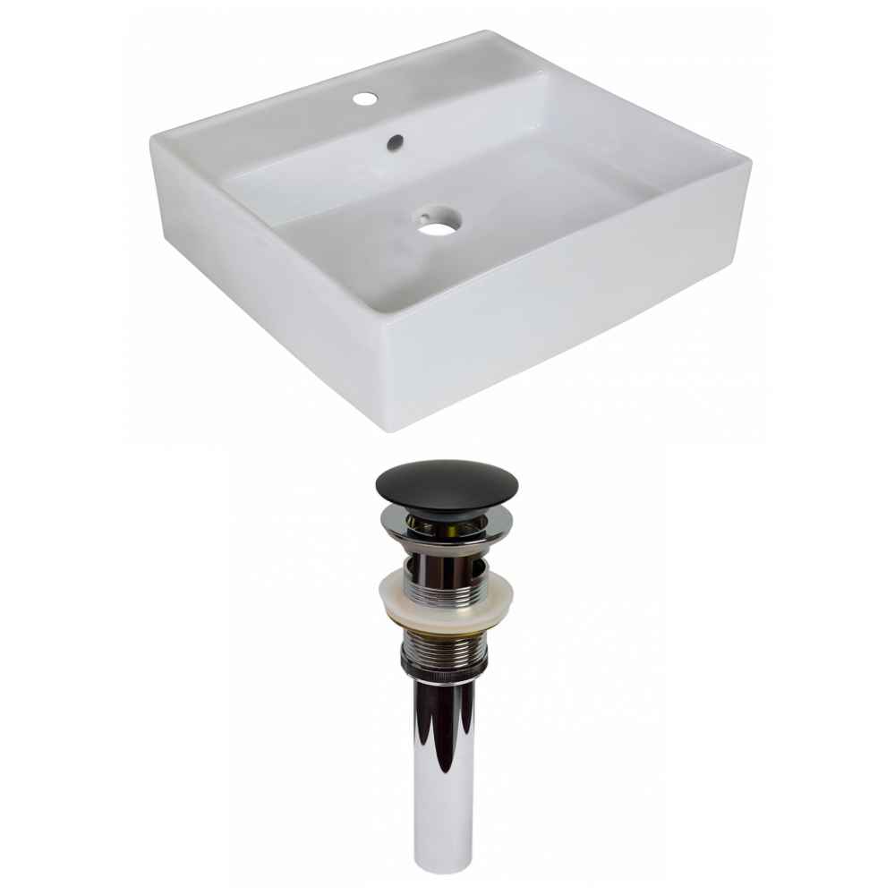 18-in. x 18-in. Square Bathroom Vessel Sink Set White Enamel Glaze