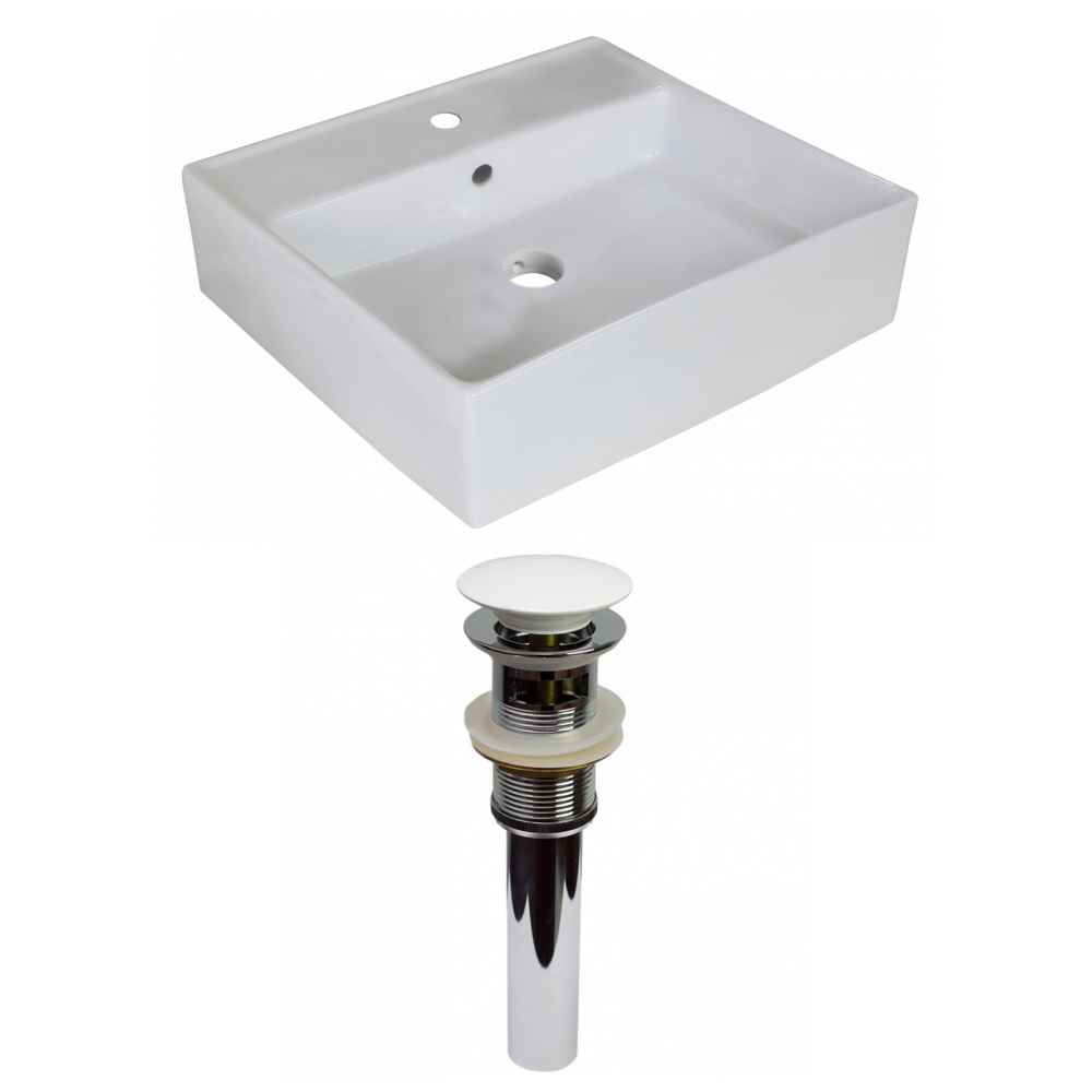 18-in. x 18-in. Square Bathroom Vessel Sink Set White Enamel Glaze