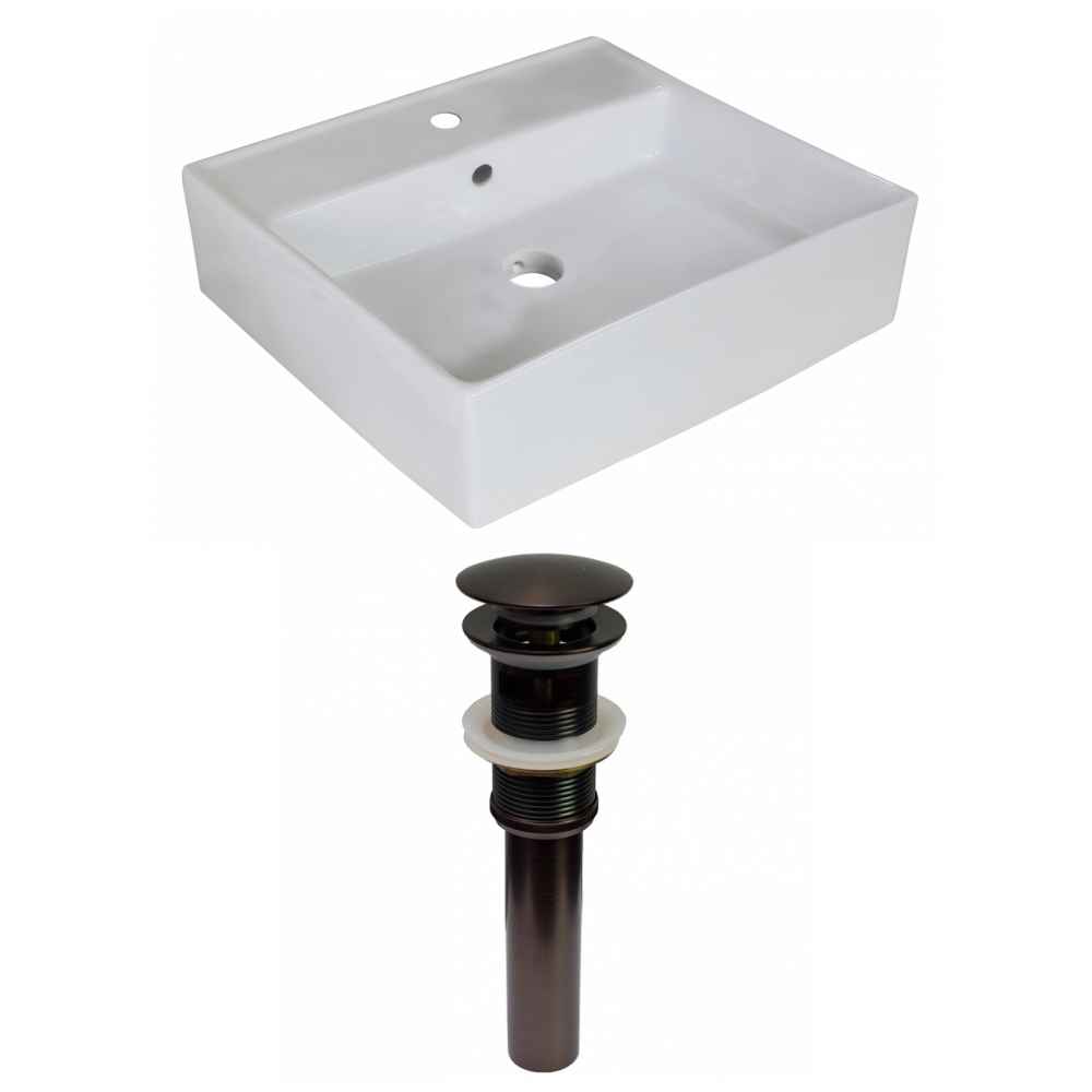 18-in. x 18-in. Square Bathroom Vessel Sink Set White Enamel Glaze