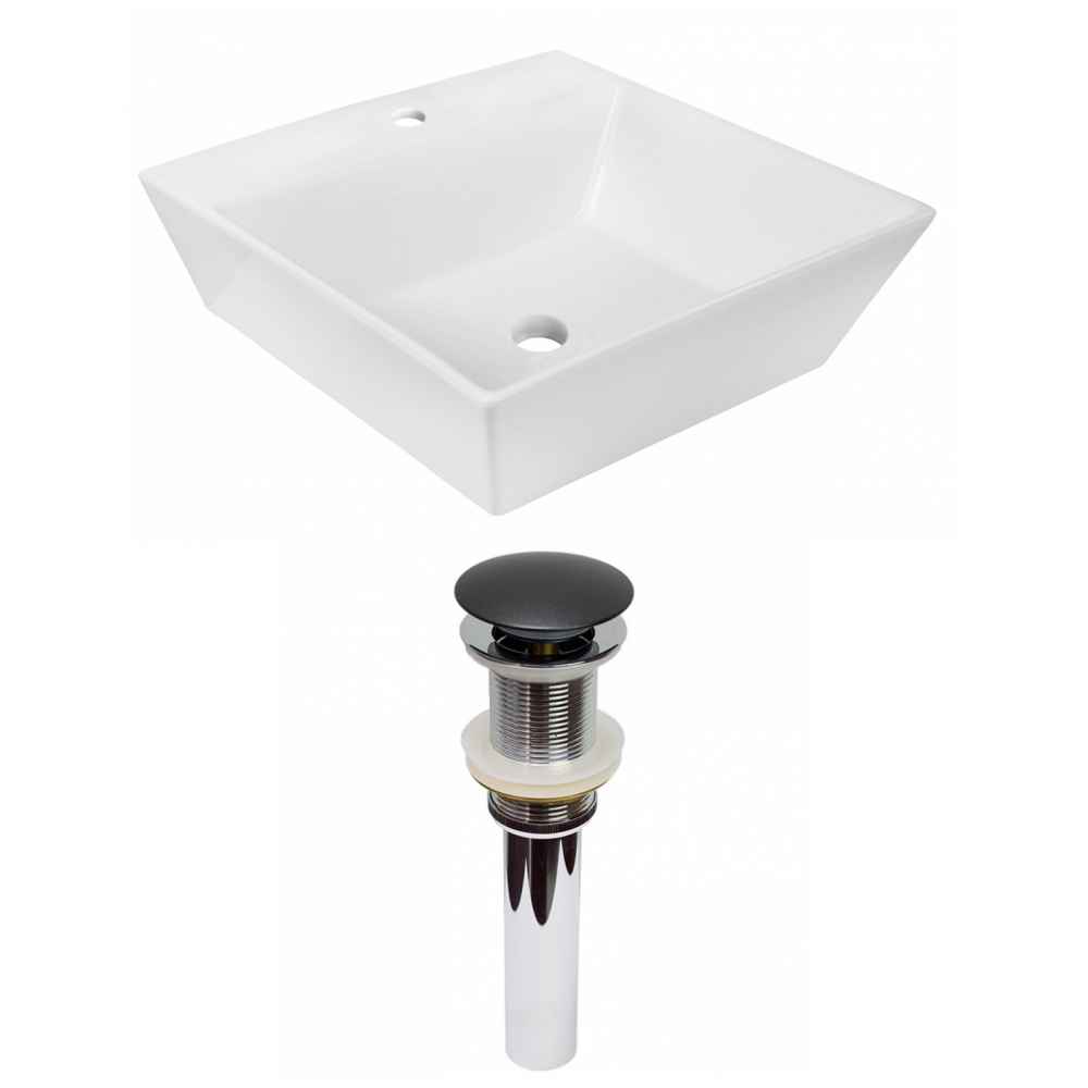 16.5-in. x 16.5-in. Square Bathroom Vessel Sink Set White Enamel Glaze