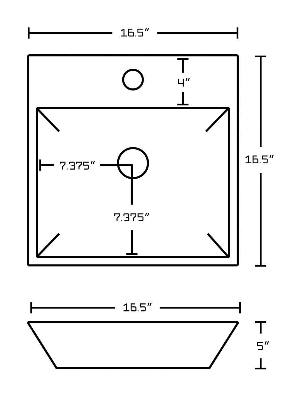 16.5-in. x 16.5-in. Square Bathroom Vessel Sink Set White Enamel Glaze