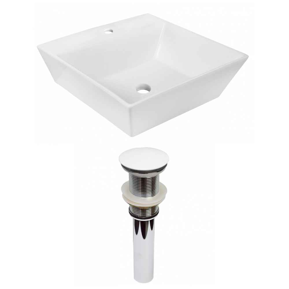 16.5-in. x 16.5-in. Square Bathroom Vessel Sink Set White Enamel Glaze