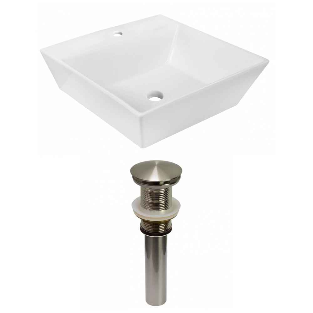 16.5-in. x 16.5-in. Square Bathroom Vessel Sink Set White Enamel Glaze