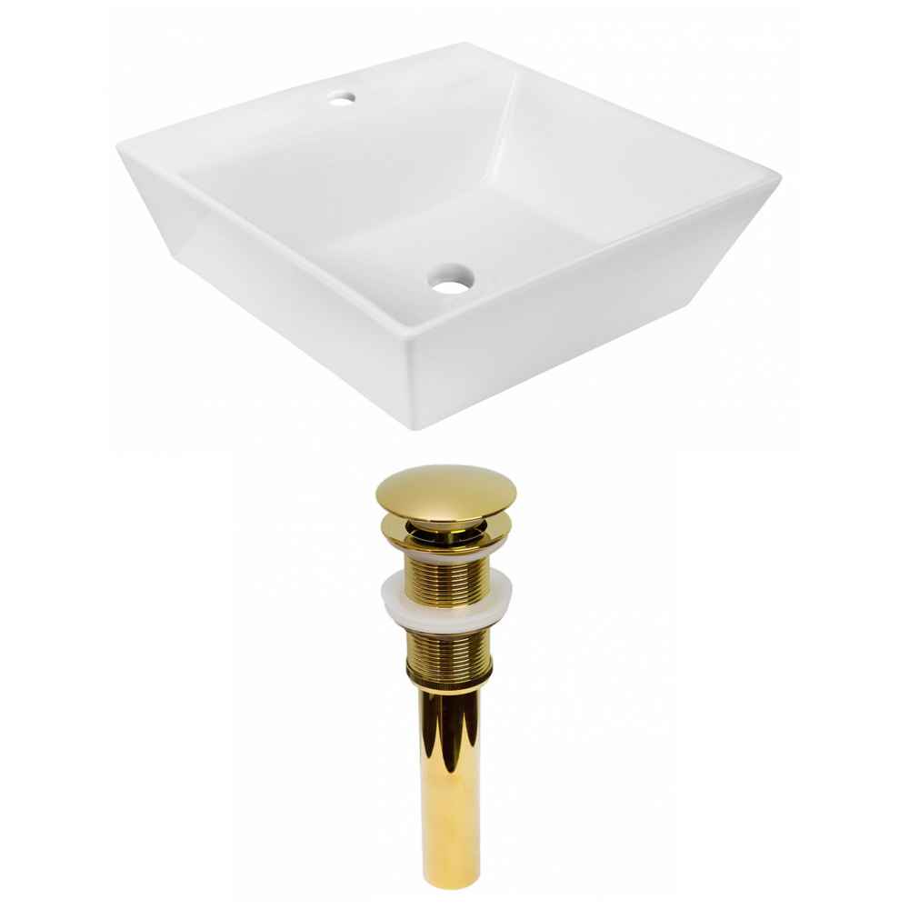 16.5-in. x 16.5-in. Square Bathroom Vessel Sink Set White Enamel Glaze