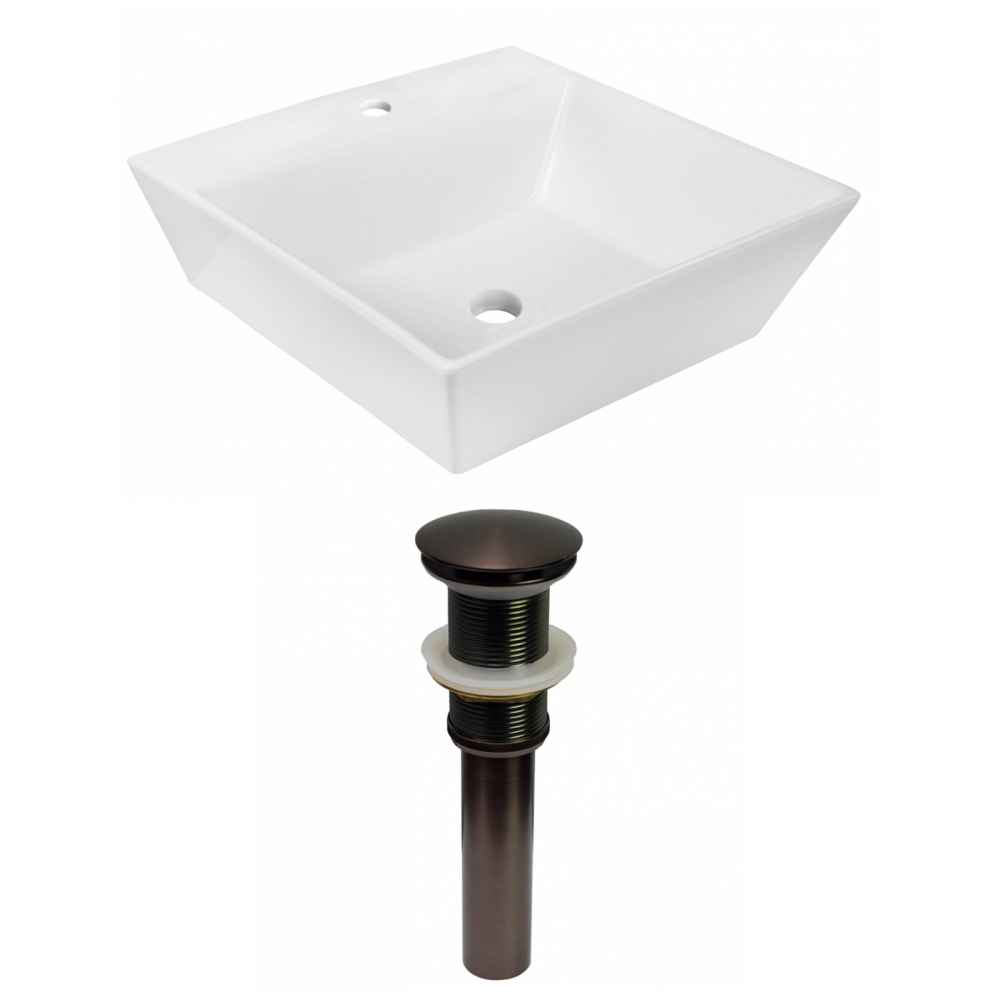 16.5-in. x 16.5-in. Square Bathroom Vessel Sink Set White Enamel Glaze