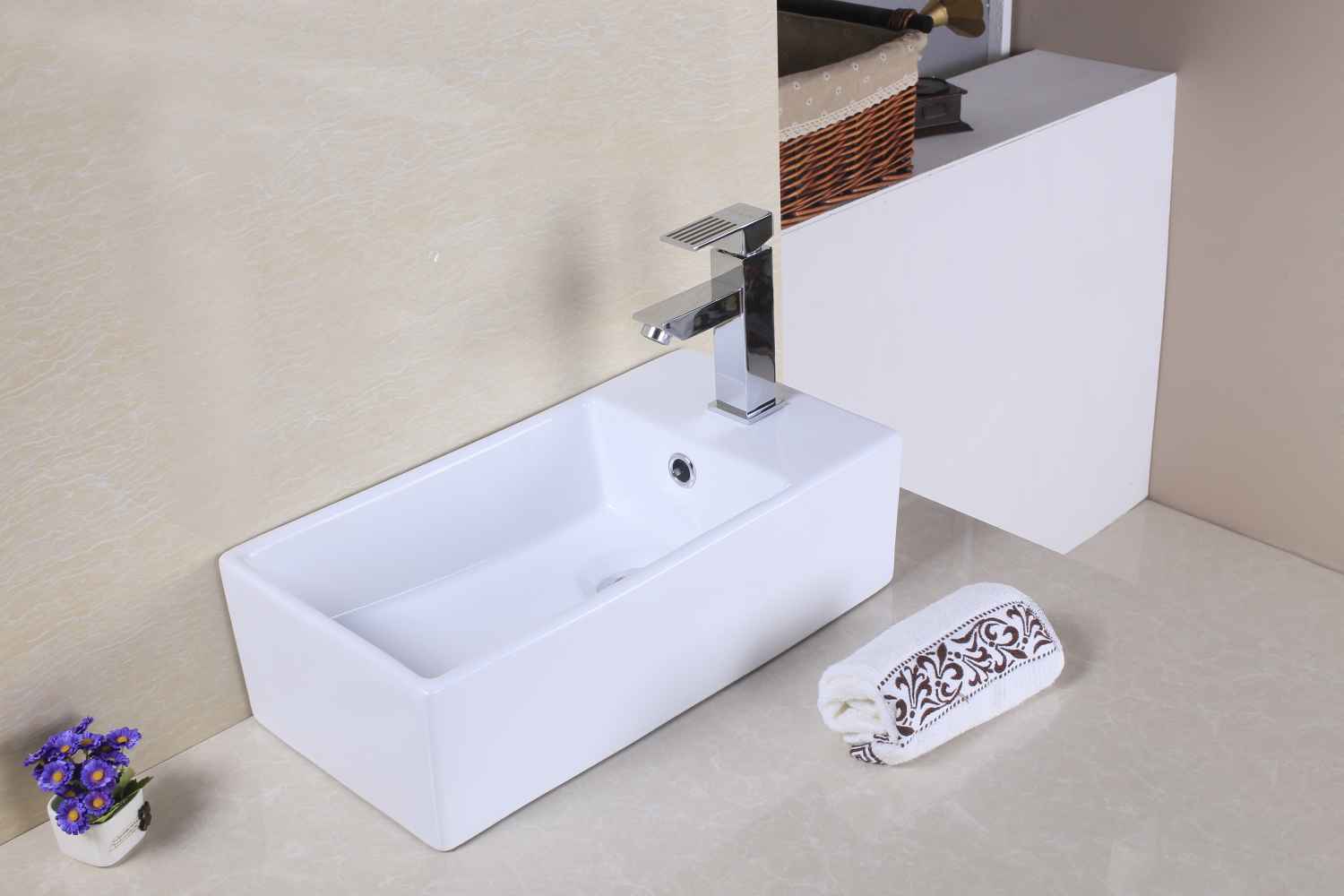 19-in. x 9.75-in. Rectangle Bathroom Vessel Sink Set White Enamel Glaze