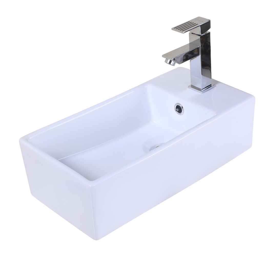 19-in. x 9.75-in. Rectangle Bathroom Vessel Sink Set White Enamel Glaze
