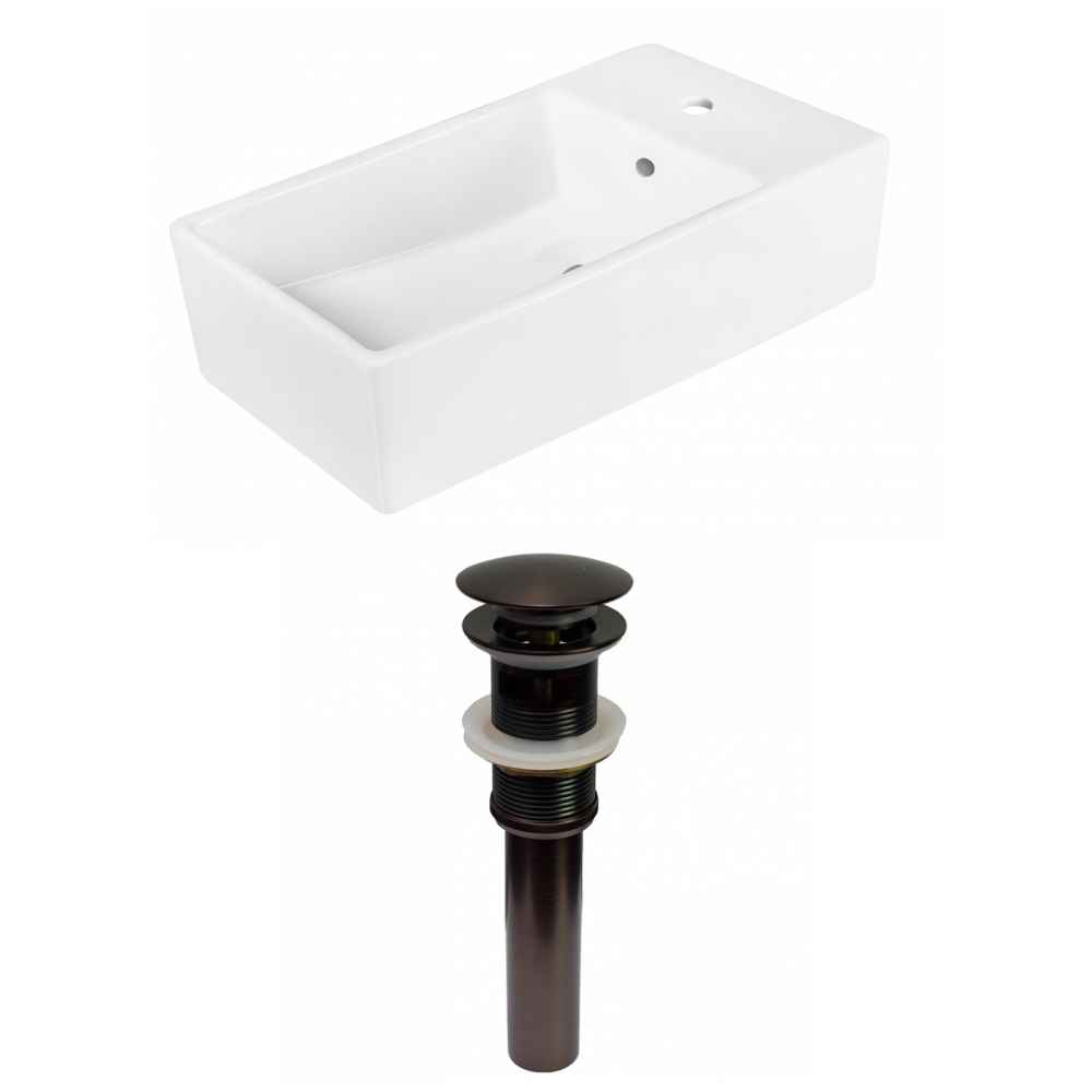 19-in. x 9.75-in. Rectangle Bathroom Vessel Sink Set White Enamel Glaze