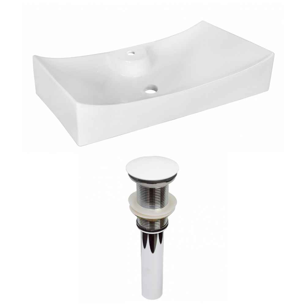 26.25-in. x 15.25-in. Rectangle Bathroom Vessel Sink Set White Enamel Glaze