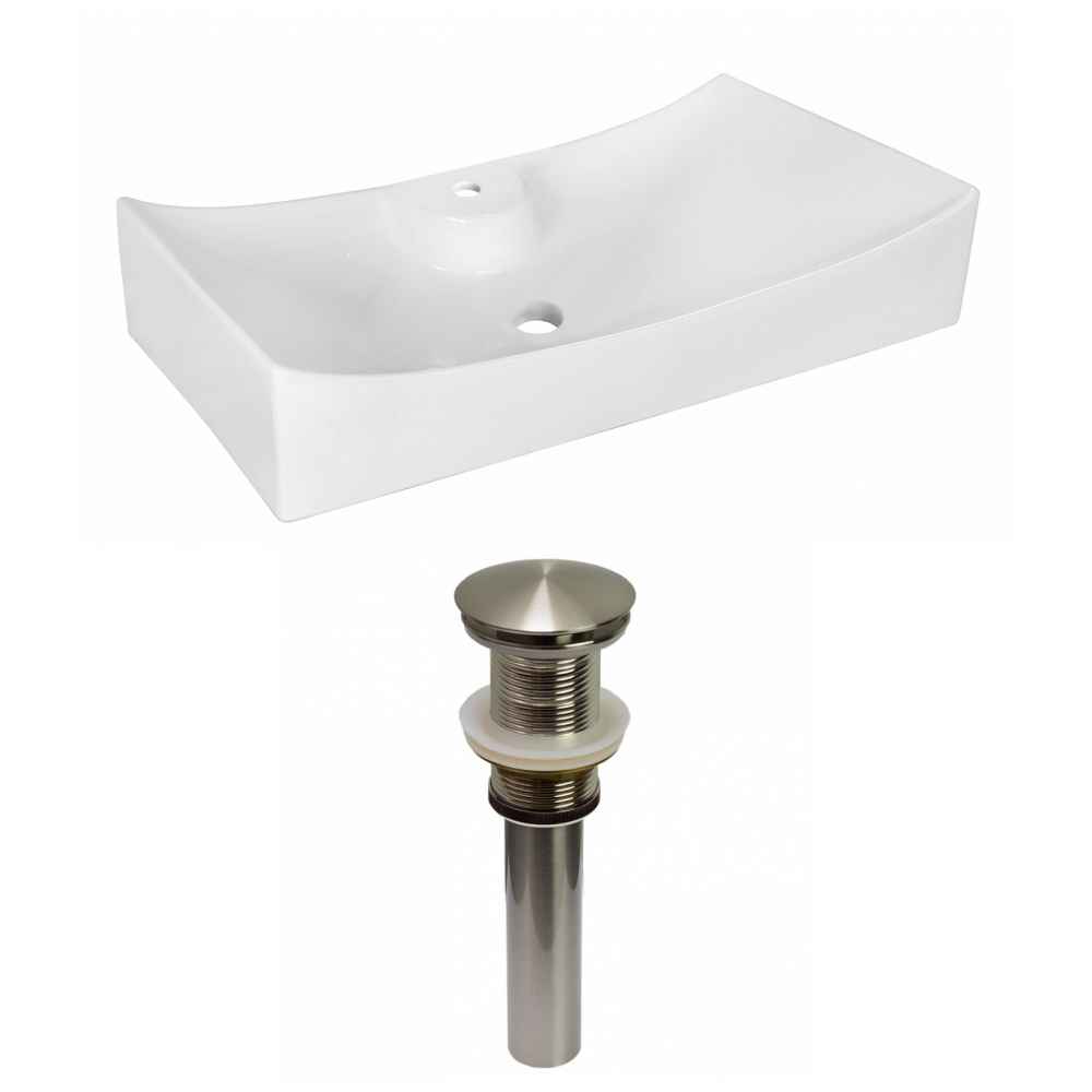 26.25-in. x 15.25-in. Rectangle Bathroom Vessel Sink Set White Enamel Glaze