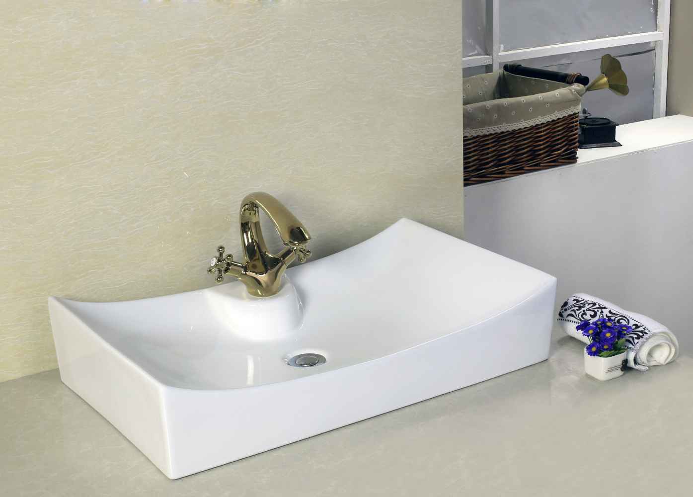 26.25-in. x 15.25-in. Rectangle Bathroom Vessel Sink Set White Enamel Glaze