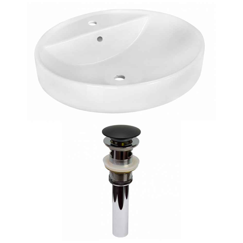 18.1-in. x 18.1-in. Round Bathroom Vessel Sink Set White Enamel Glaze