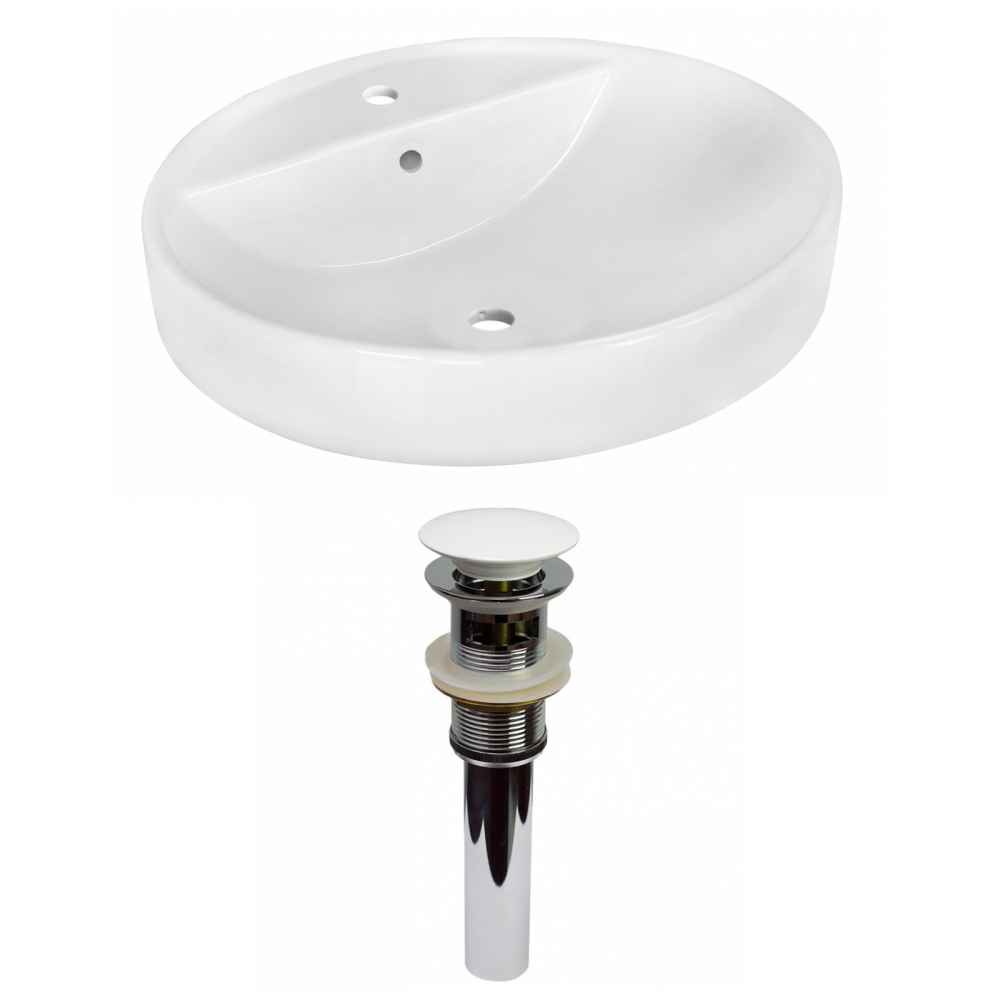 18.1-in. x 18.1-in. Round Bathroom Vessel Sink Set White Enamel Glaze