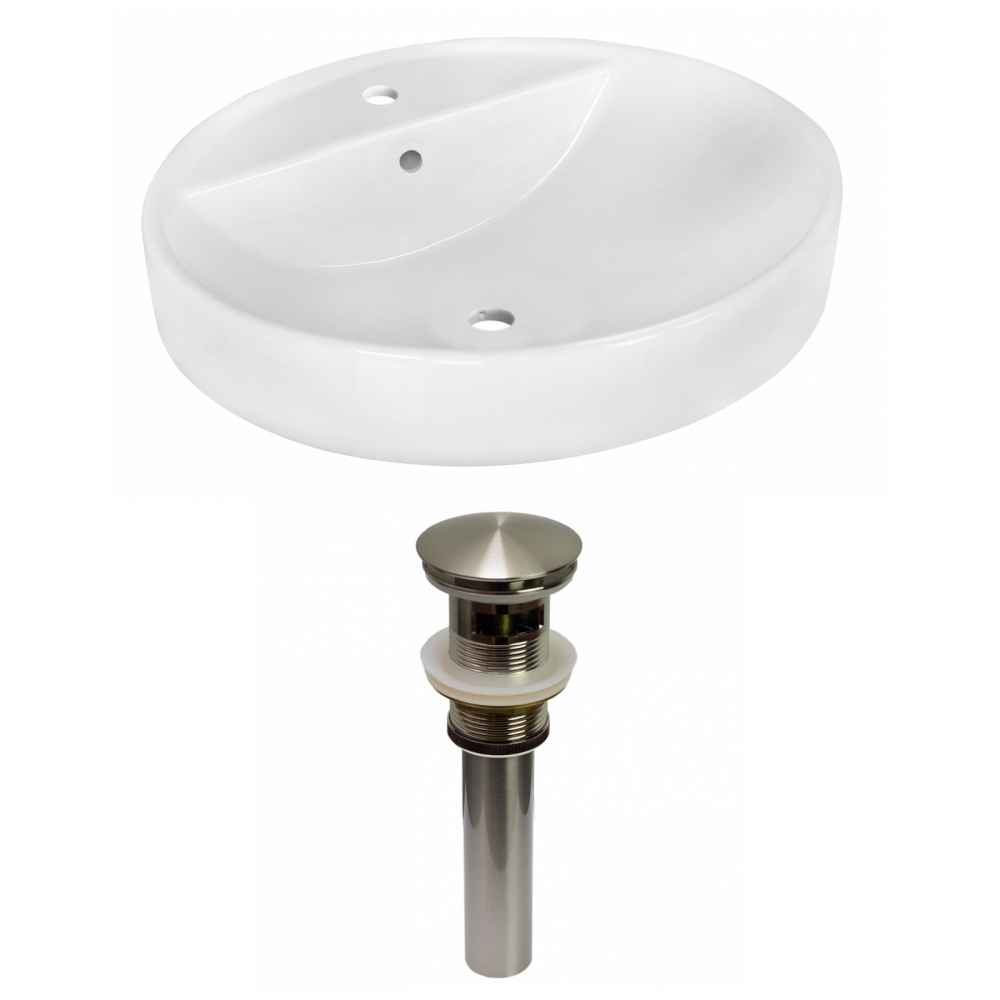 18.1-in. x 18.1-in. Round Bathroom Vessel Sink Set White Enamel Glaze
