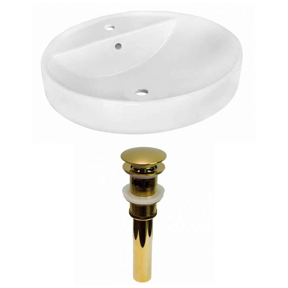 18.1-in. x 18.1-in. Round Bathroom Vessel Sink Set White Enamel Glaze
