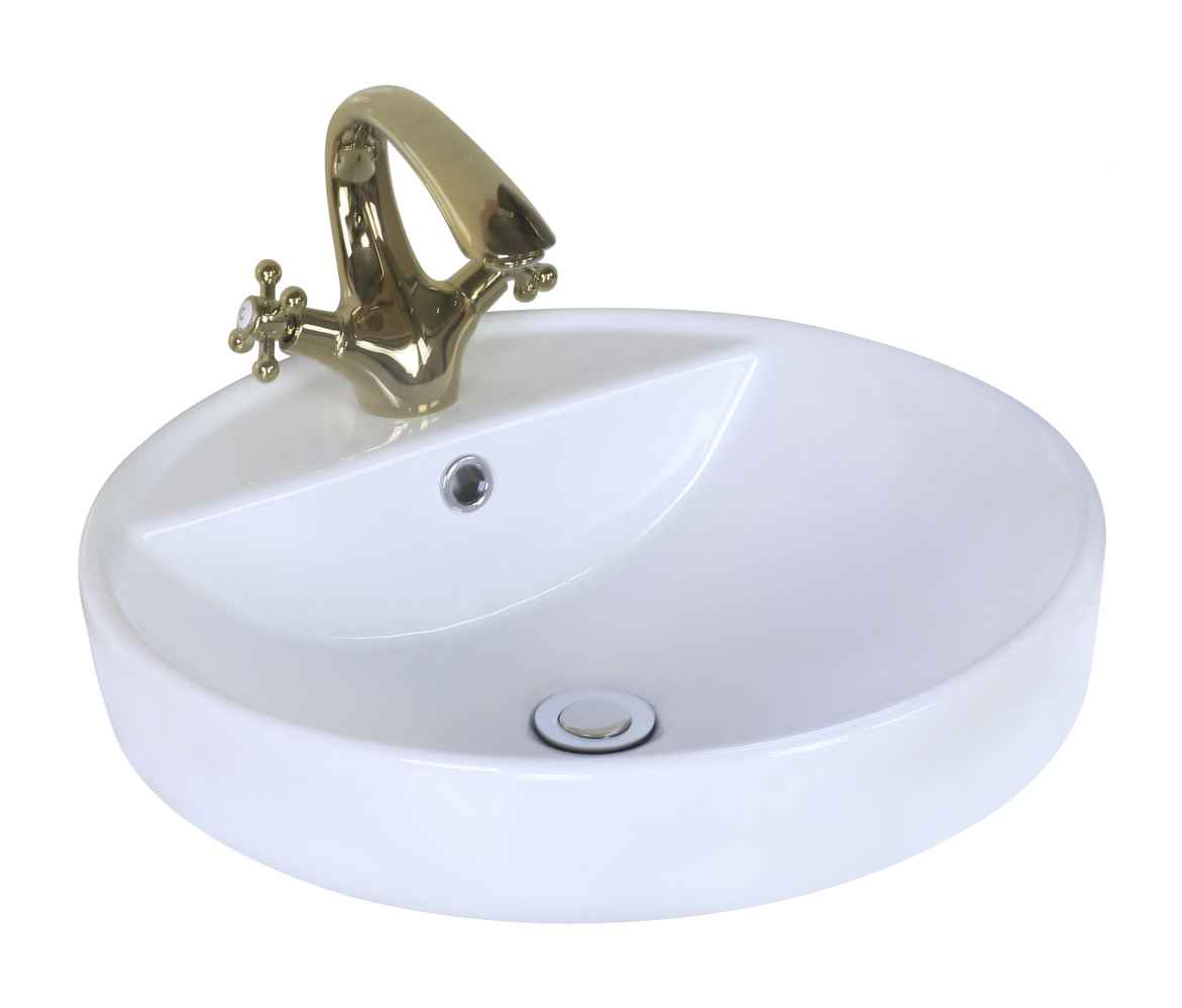 18.1-in. x 18.1-in. Round Bathroom Vessel Sink Set White Enamel Glaze