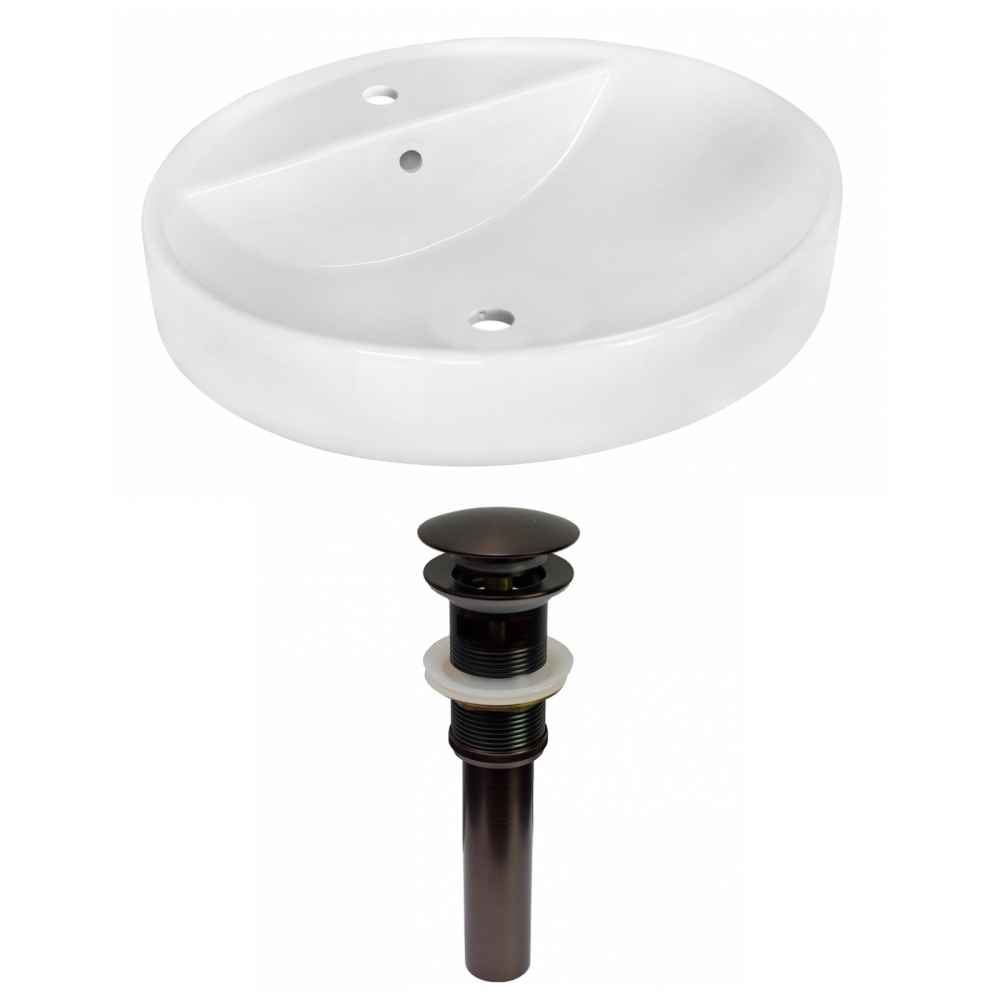 18.1-in. x 18.1-in. Round Bathroom Vessel Sink Set White Enamel Glaze
