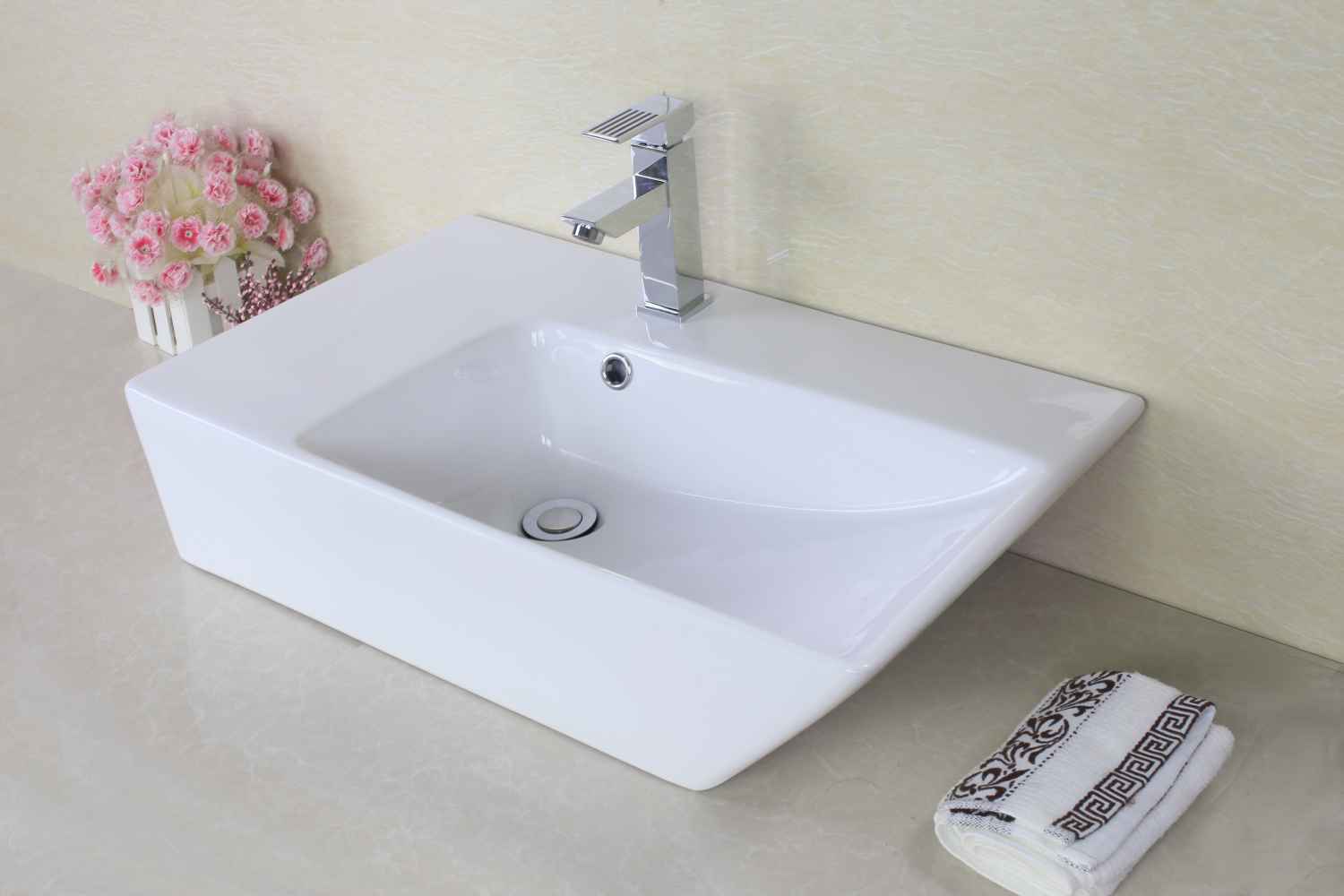 25.5-in. x 15.5-in. Rectangle Bathroom Vessel Sink Set White Enamel Glaze
