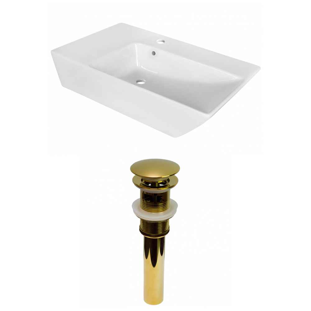 25.5-in. x 15.5-in. Rectangle Bathroom Vessel Sink Set White Enamel Glaze
