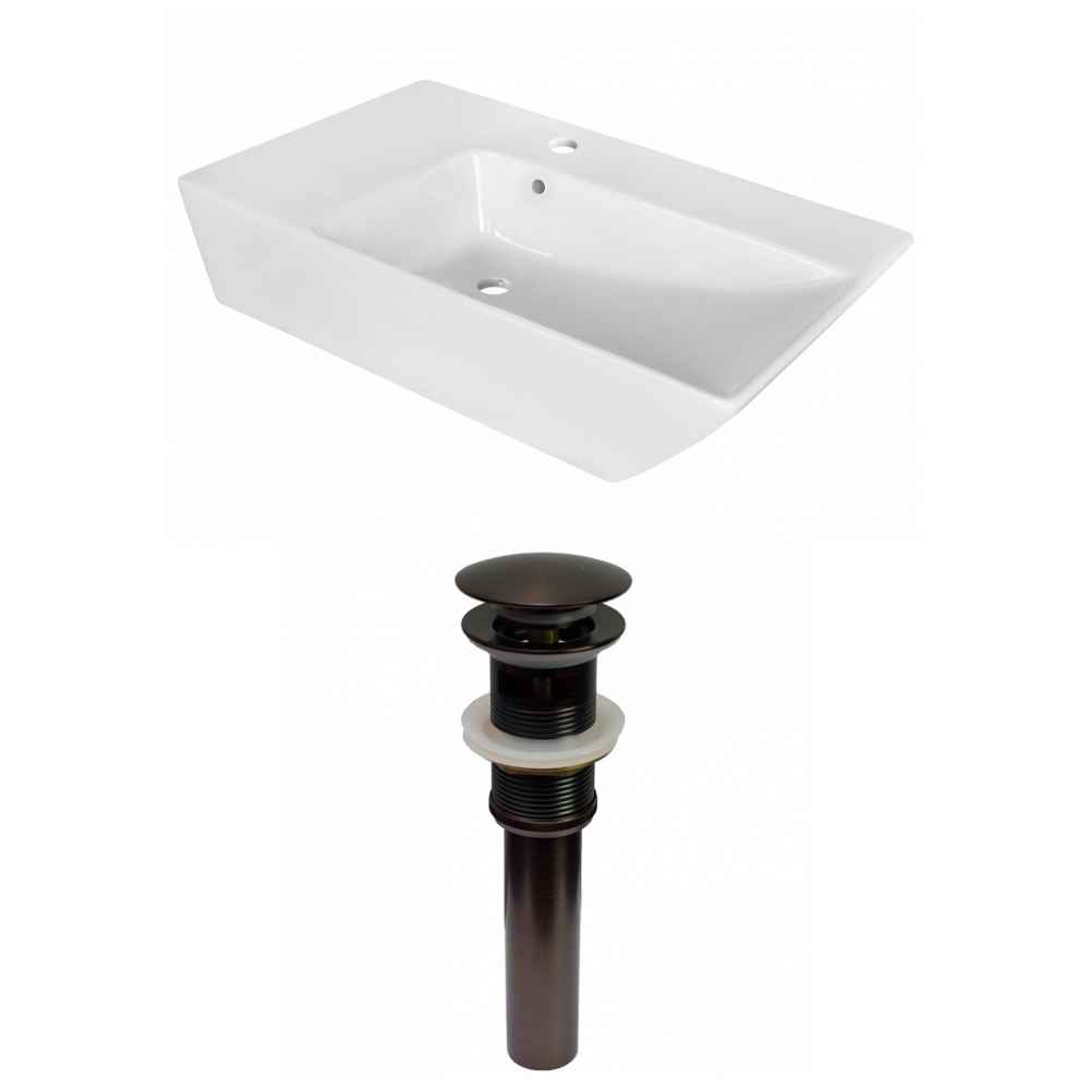 25.5-in. x 15.5-in. Rectangle Bathroom Vessel Sink Set White Enamel Glaze