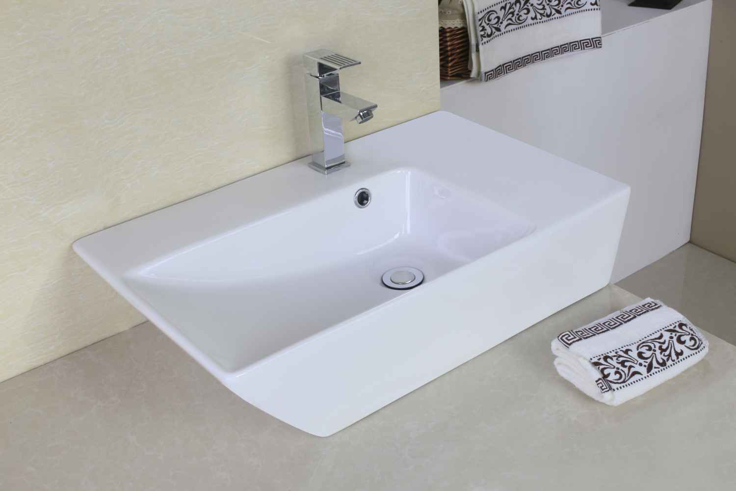 25.5-in. x 15.5-in. Rectangle Bathroom Vessel Sink Set White Enamel Glaze
