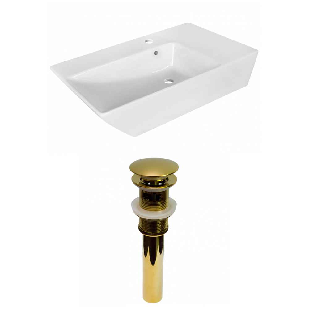 25.5-in. x 15.5-in. Rectangle Bathroom Vessel Sink Set White Enamel Glaze