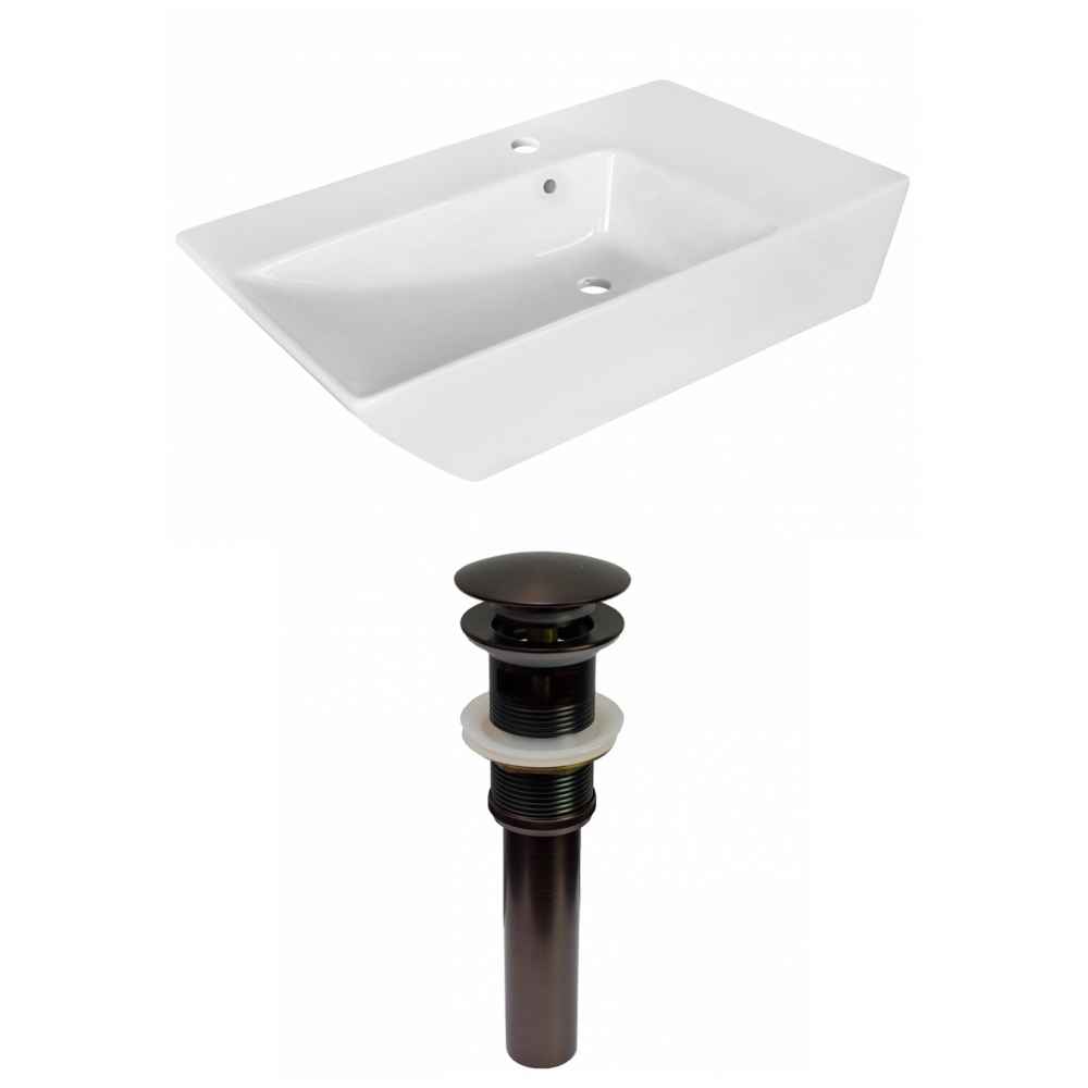 25.5-in. x 15.5-in. Rectangle Bathroom Vessel Sink Set White Enamel Glaze