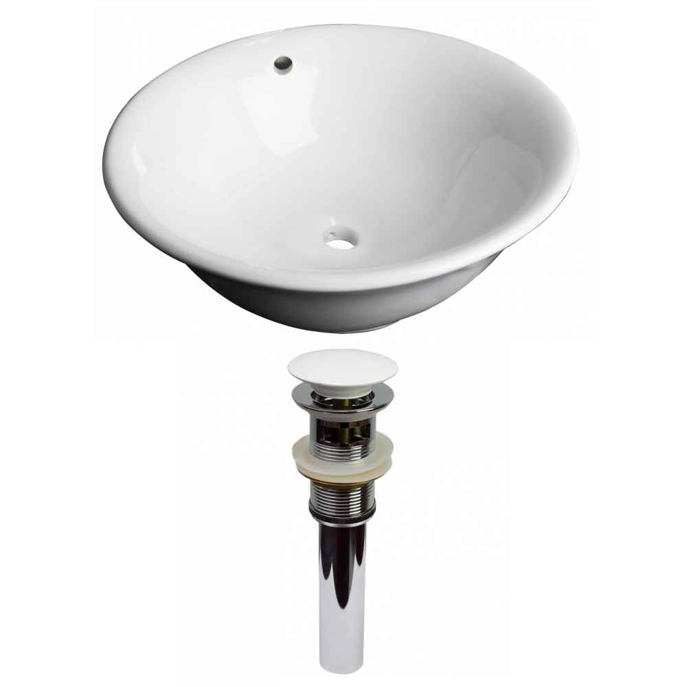 17-in. x 17-in. Round Bathroom Vessel Sink Set White Enamel Glaze
