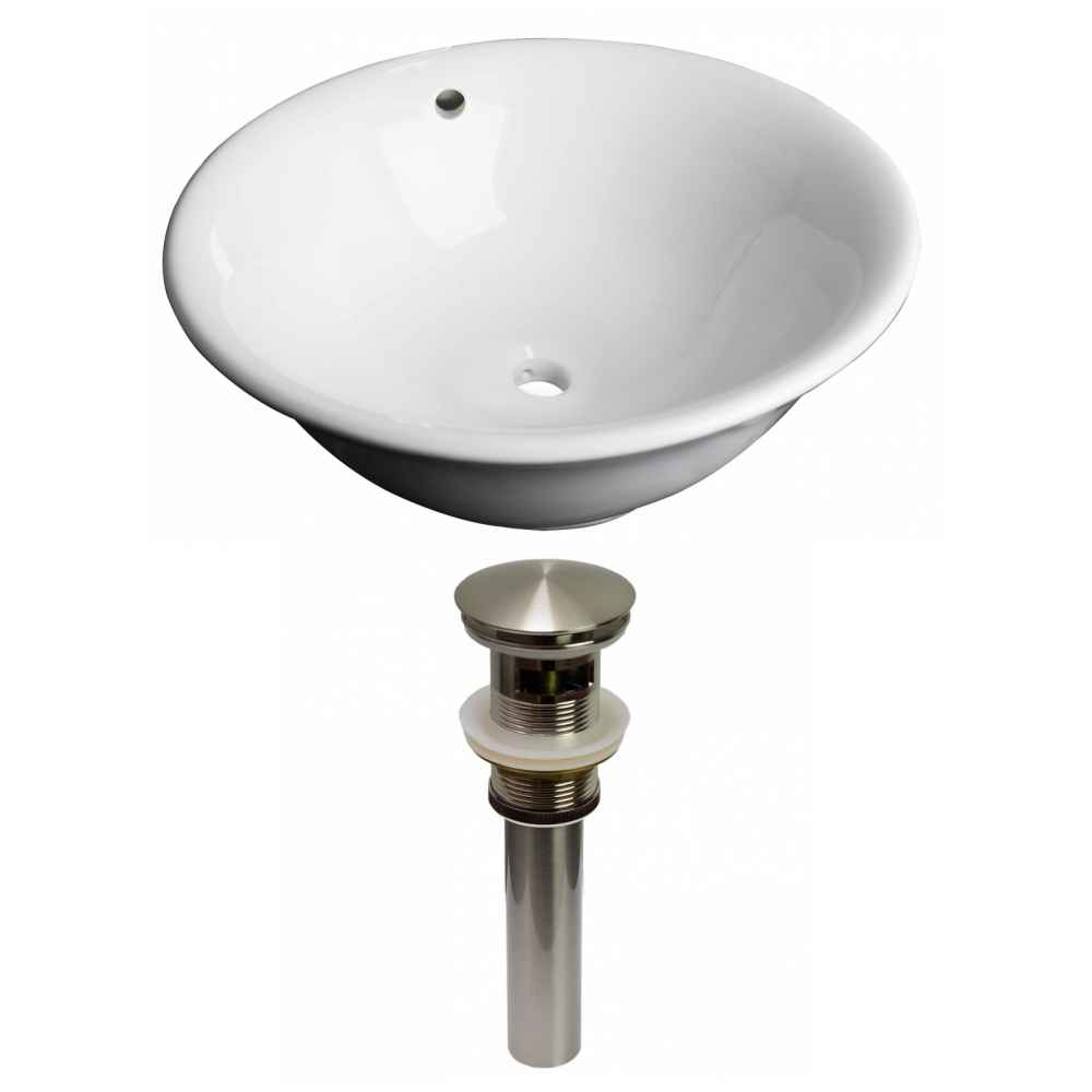 17-in. x 17-in. Round Bathroom Vessel Sink Set White Enamel Glaze