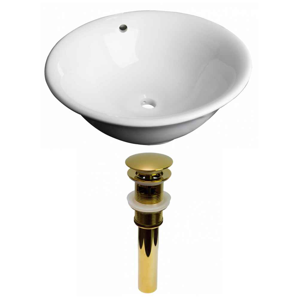 17-in. x 17-in. Round Bathroom Vessel Sink Set White Enamel Glaze